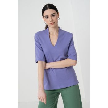 Tricou de bumbac cu decolteu in V