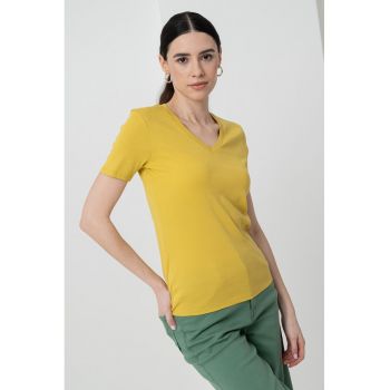 Tricou de bumbac cu decolteu in V