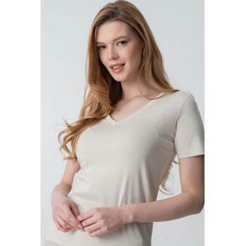 Tricou de bumbac cu decolteu in V