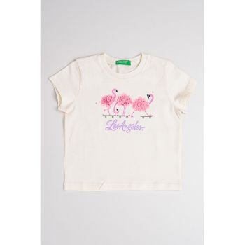 Tricou de bumbac cu decolteu la baza gatului