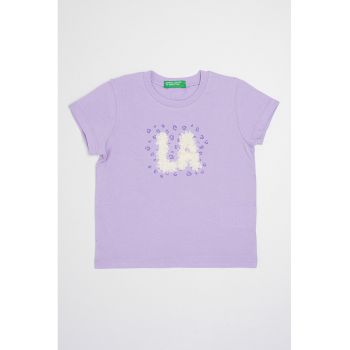 Tricou de bumbac cu decolteu la baza gatului