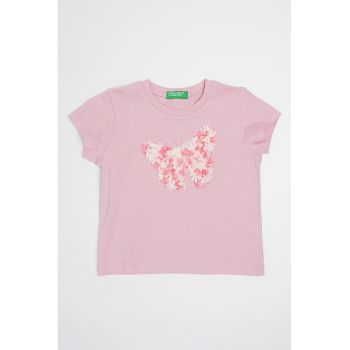 Tricou de bumbac cu decolteu la baza gatului