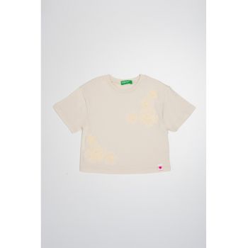 Tricou de bumbac cu decolteu la baza gatului