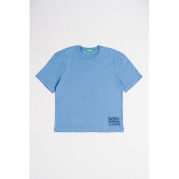 Tricou de bumbac cu decolteu la baza gatului