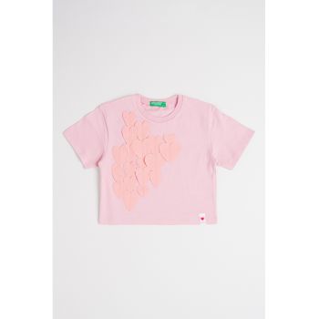 Tricou de bumbac cu decolteu la baza gatului