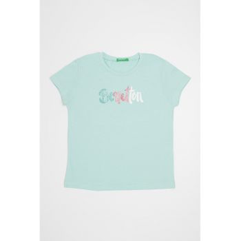 Tricou de bumbac cu logo stralucitor