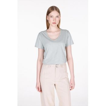 Tricou din bumbac cu decolteu in V