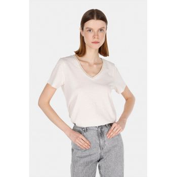 Tricou din bumbac cu decolteu in V