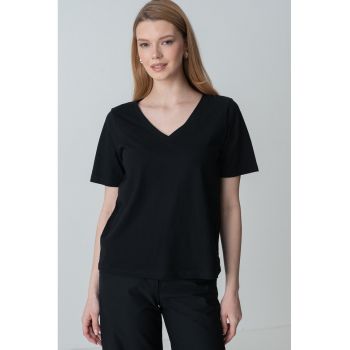 Tricou din bumbac cu decolteu in V