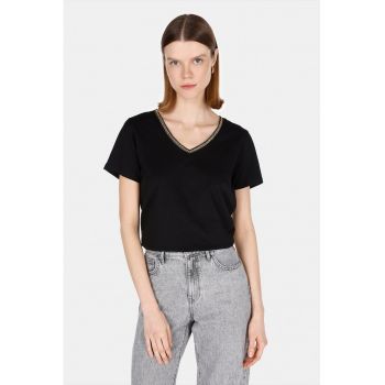 Tricou din bumbac cu decolteu in V