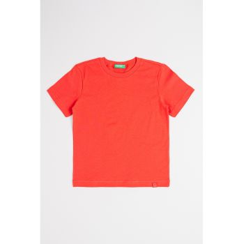 Tricou din bumbac cu decolteu la baza gatului