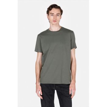 Tricou din bumbac cu model uni si decolteu la baza gatului