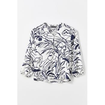 Bluza cu model floral si snururi laterale