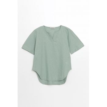 Bluza din amestec de in cu maneci scurte
