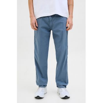 Pantaloni din amestec de in cu snur de ajustare