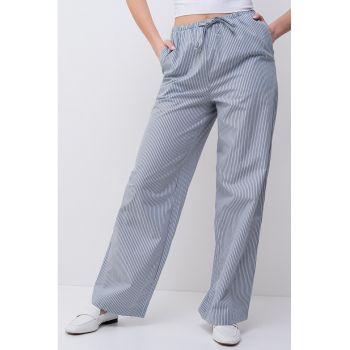 Pantaloni in dungi cy snur in talie