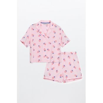 Pijama cu maneci scurte si imprimeu fructat
