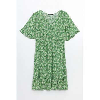 Rochie cu decolteu in V si model floral