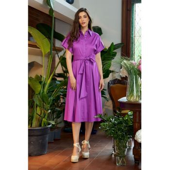 Rochie midi cu nasturi si maneci scurte