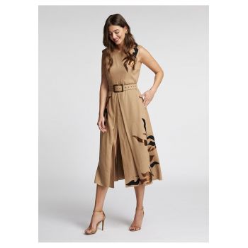 Rochie midi din viscoza cu broderii Argus - Bej