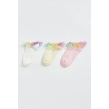 Set de sosete scurte cu garnituri din tul - 3 perechi