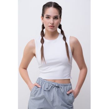 Top crop striat cu decupaj pe spate
