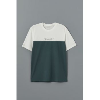 Tricou colorblock cu decolteu la baza gatului