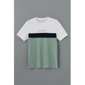 Tricou colorblock cu decolteu la baza gatului