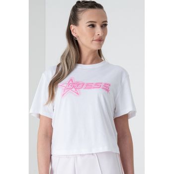 Tricou crop cu imprimeu logo pentru fitness