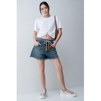 Tricou crop cu logo frontal