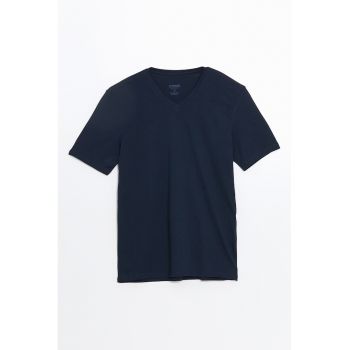 Tricou de bumbac cu decolteu in V