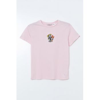 Tricou de bumbac cu decolteu la baza gatului