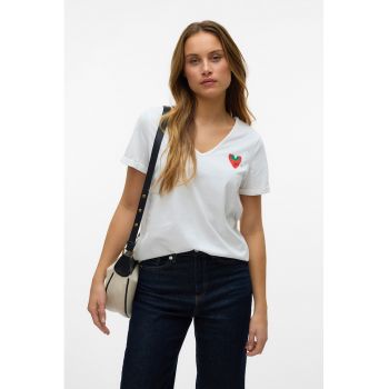 Tricou de bumbac organic cu decolteu in V