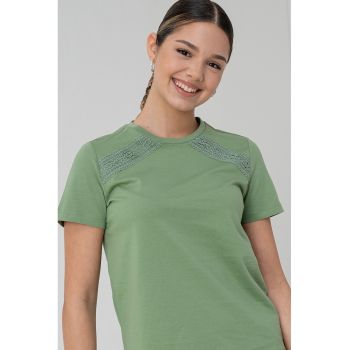 Tricou de bumbac organic cu detalii de dantela Savannah