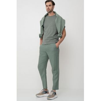 Tricou din amestec de in cu buzunar aplicat pe piept