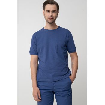 Tricou din amestec de in cu buzunar aplicat pe piept