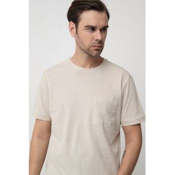 Tricou din amestec de in cu buzunar aplicat pe piept