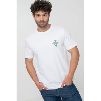 Tricou din bumbac cu decolteu la baza gatului si logo