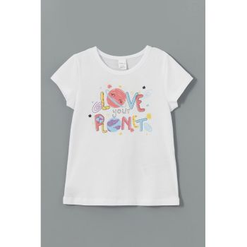Tricou din bumbac cu imprimeu text