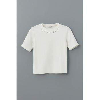 Tricou uni cu detalii din strasuri