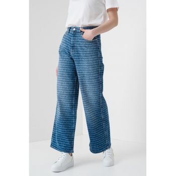 Blugi crop cu imprimeu logo