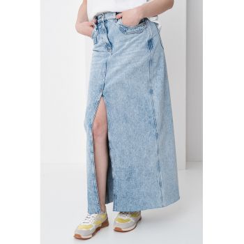 Fusta maxi din denim cu slit frontal