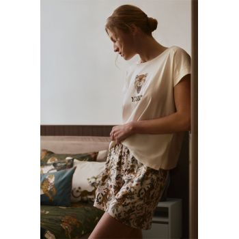 Medicine pijamale de bumbac culoarea bej, bumbac