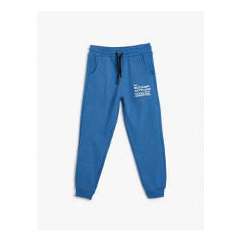 Pantaloni de trening din amestec de bumbac cu model text