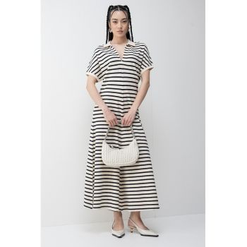 Rochie midi din amestec de lyocell cu dungi