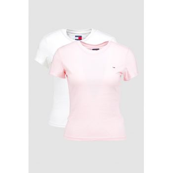 Set de tricouri din bumbac cu decolteu la baza gatului - 2 piese
