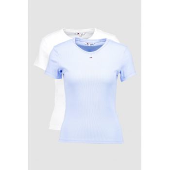 Set de tricouri slim fit cu decolteu la baza gatului - 2 piese