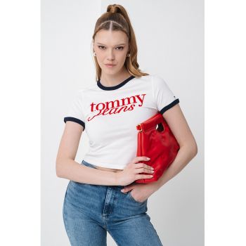 Tricou crop cu imprimeu logo