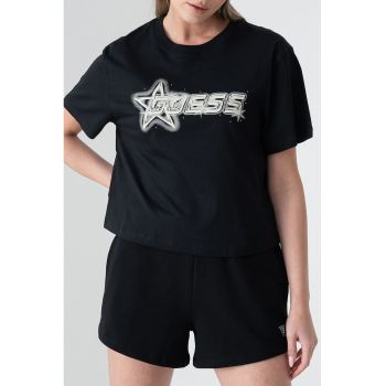 Tricou crop cu imprimeu logo pentru fitness