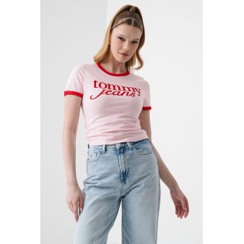 Tricou crop cu imprimeu logo